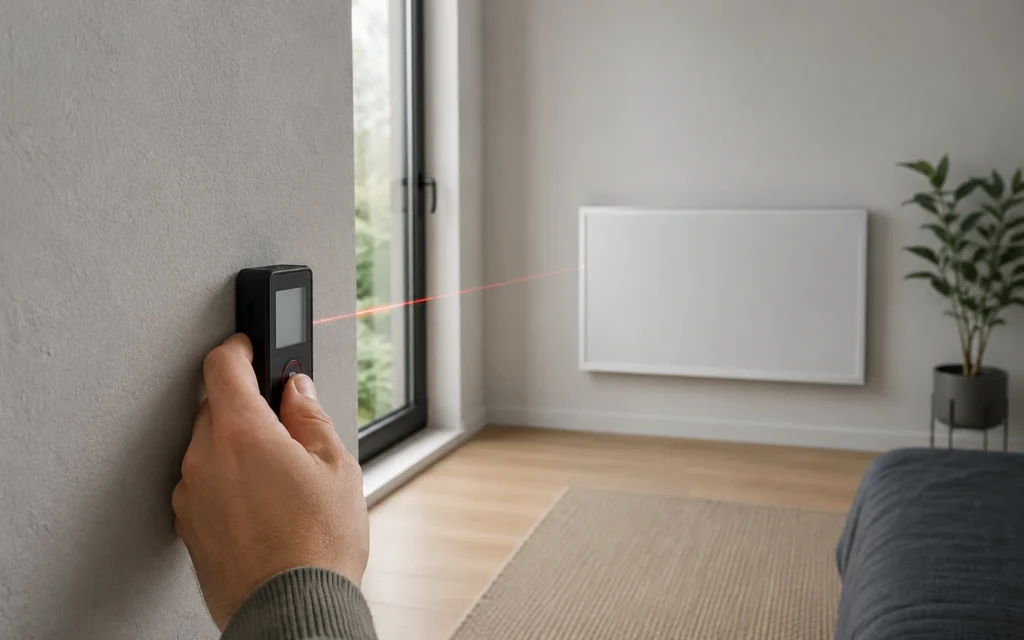 Raumgröße für Infrarotheizung mit Laser-Entfernungsmesser ausmessen