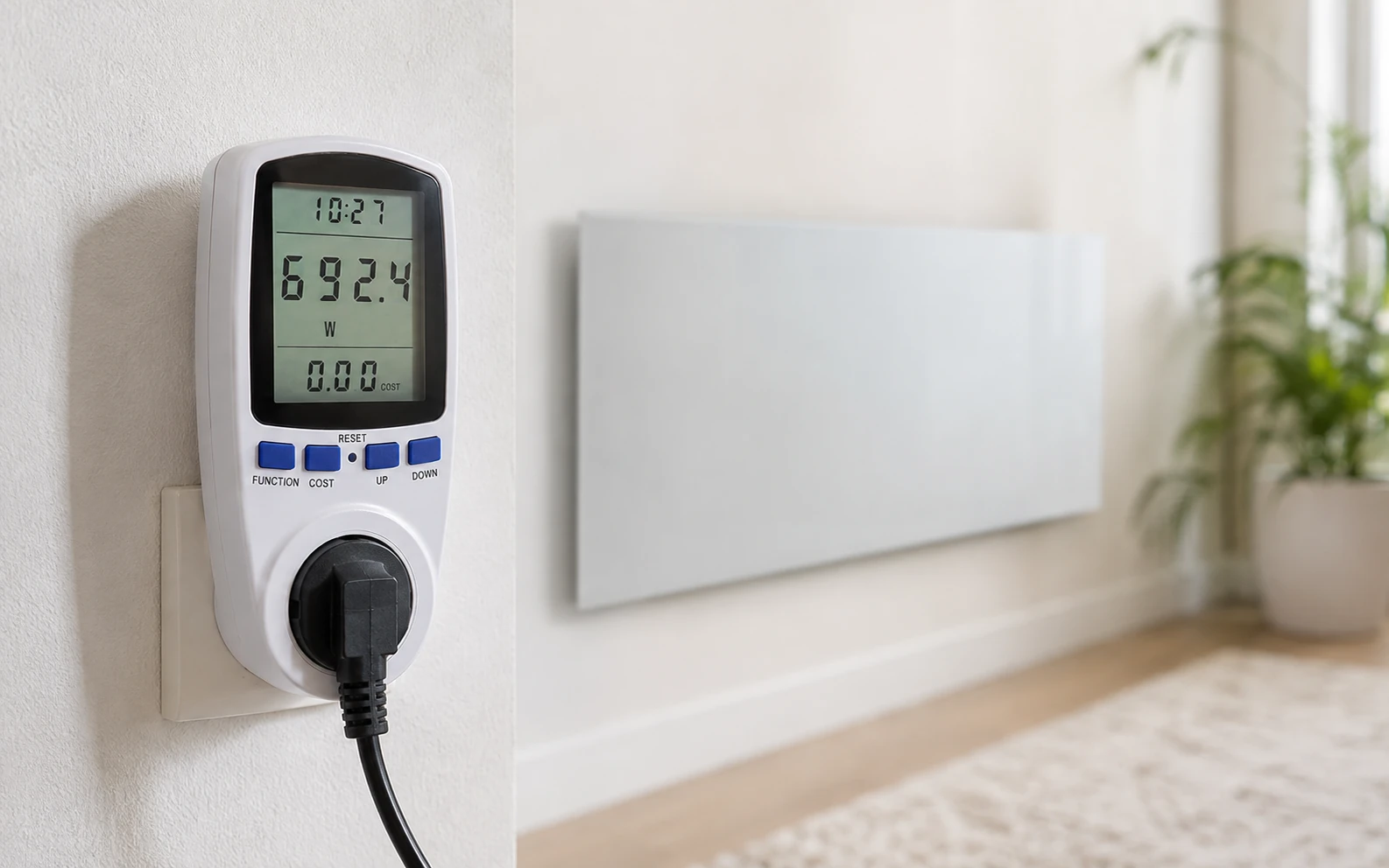 Stromverbrauch einer Infrarotheizung mit Energiekostenmessgerät kontrollieren