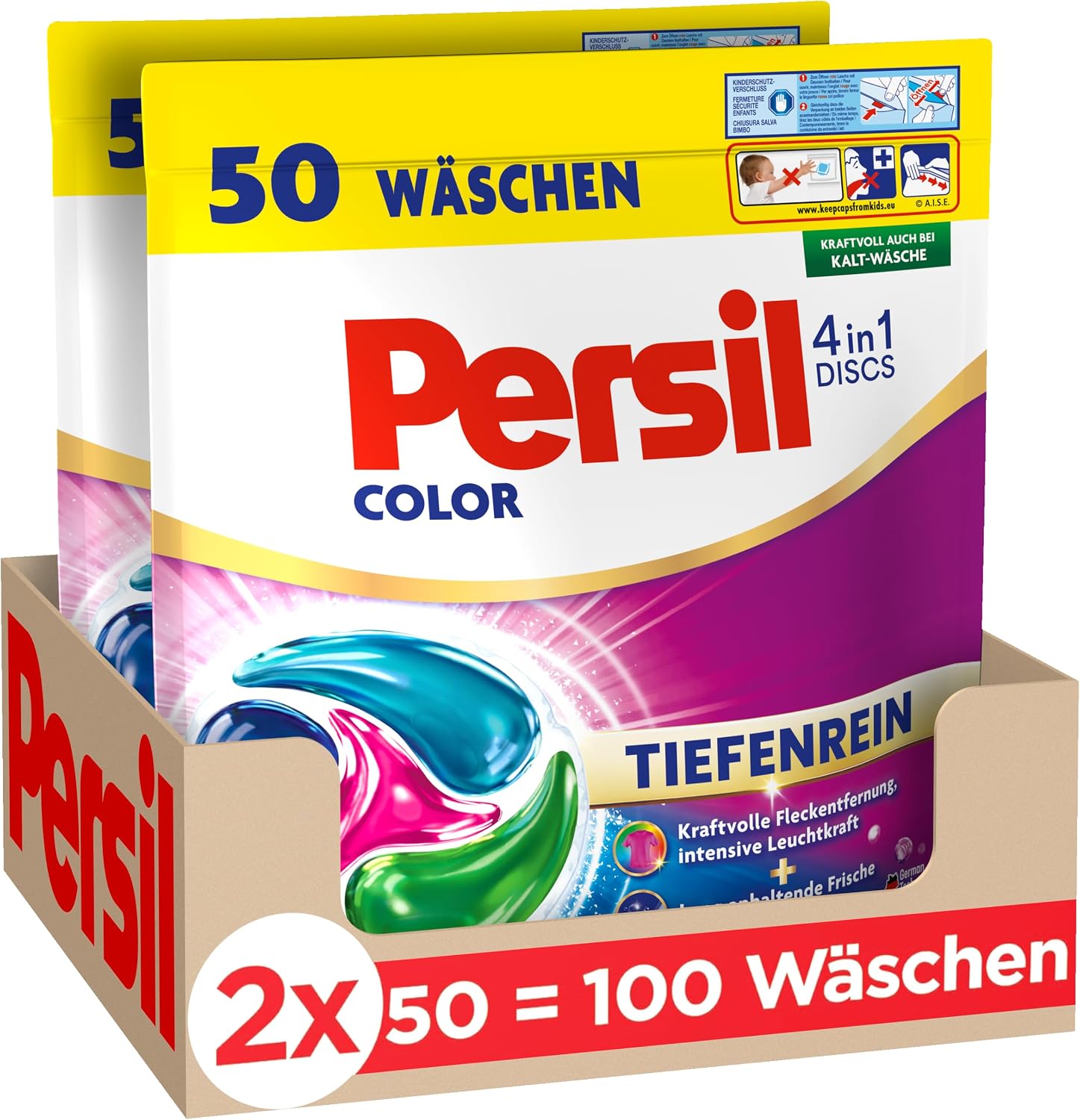 Persil 4in1 Color DISCs, 100 Stück Waschmittel-Caps für Buntwäsche