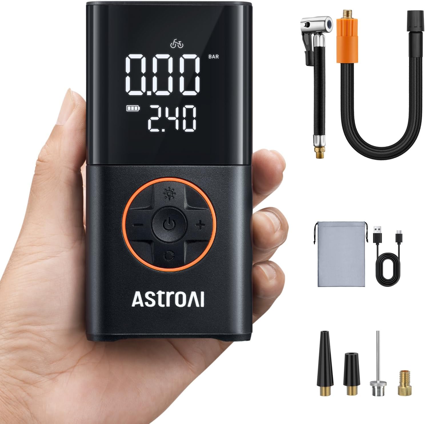 AstroAI Kabellose Elektrische Luftpumpe mit Display, LED-Licht und Zubehör