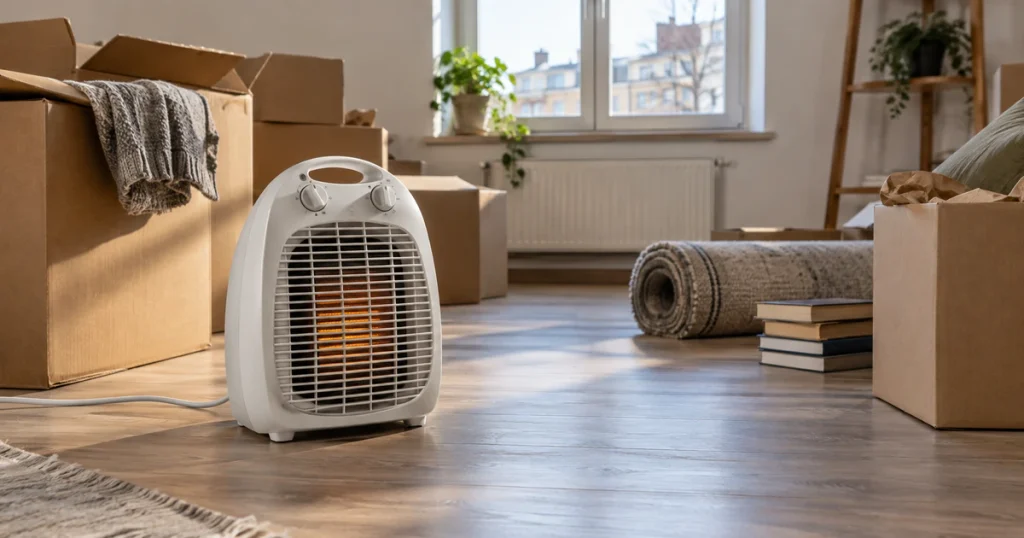 Heizlüfter kaufen – Gerät in einer frisch bezogenen, noch kühlen Wohnung