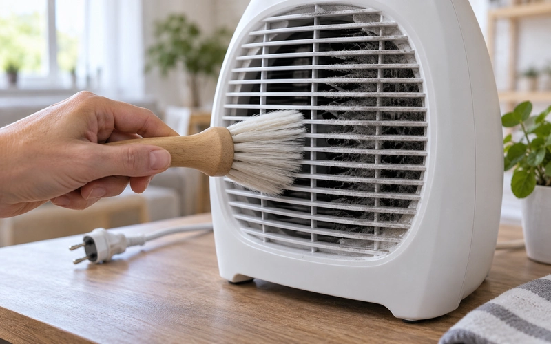 Heizlüfter kaufen – Lüftungsgitter wird von Staub gereinigt