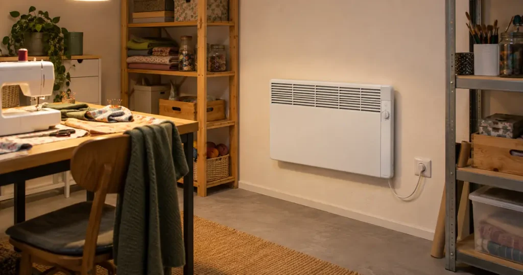 Wandkonvektor kaufen – Heizgerät an der Wand eines kleinen Abstellraums