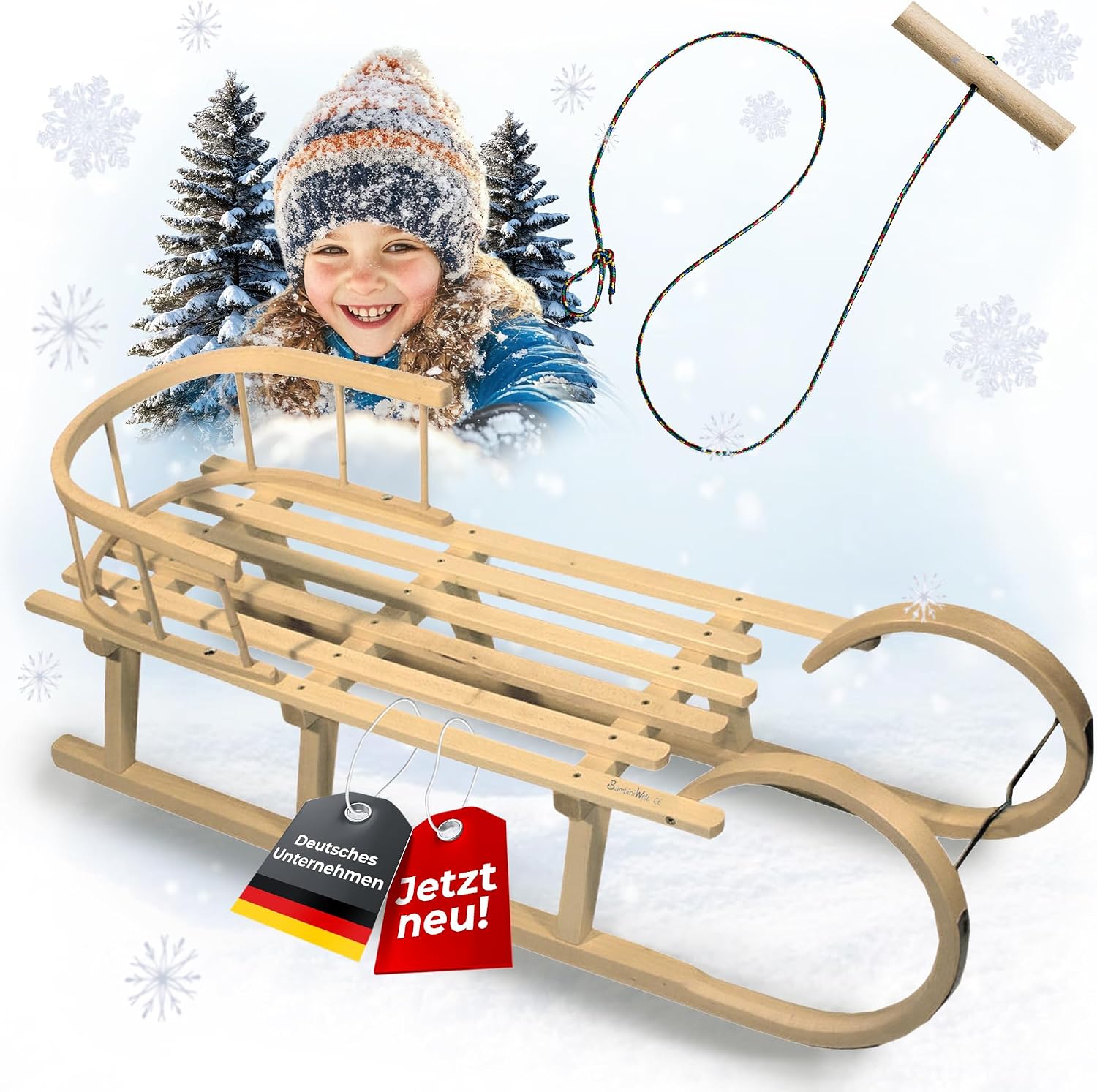 BambiniWelt Hörnerrodel 120 cm aus Buchenholz