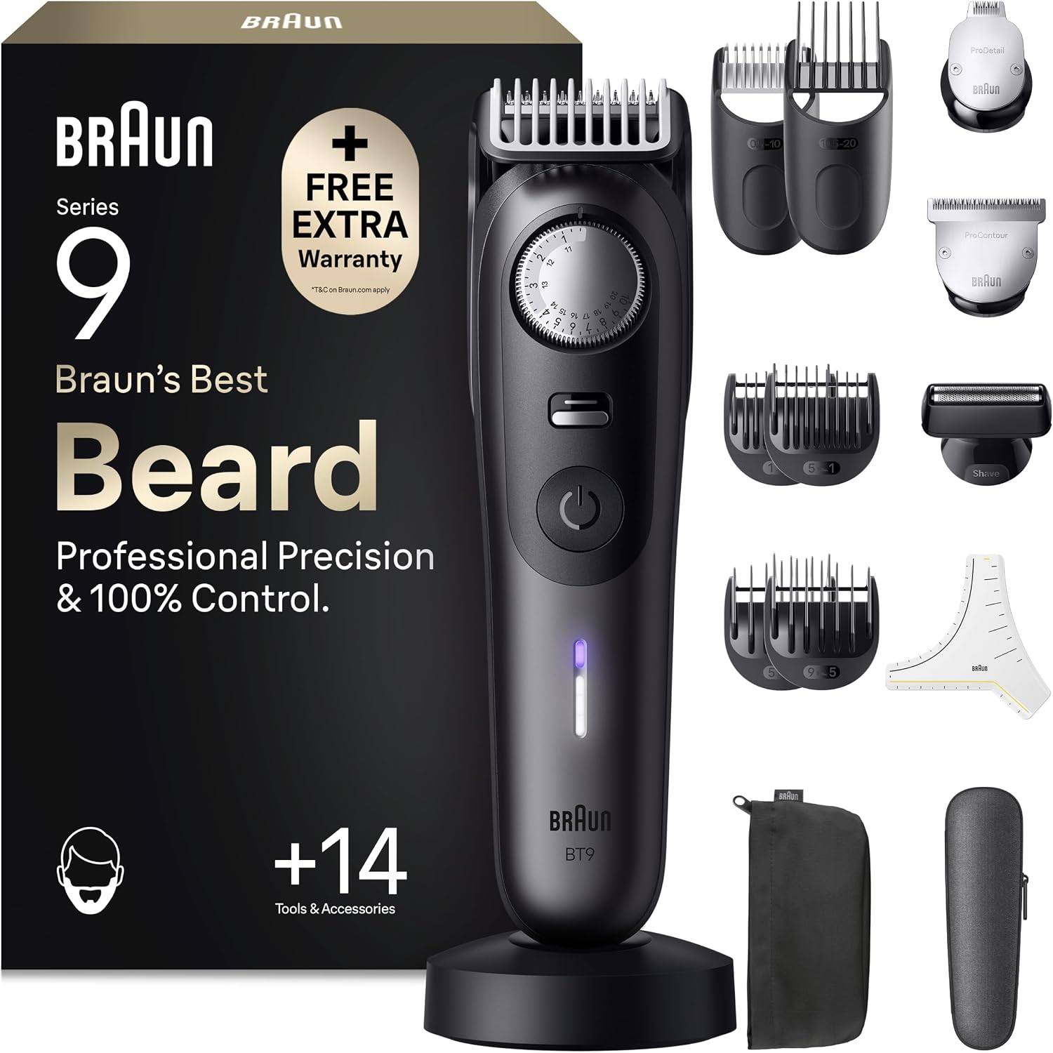 Braun Barttrimmer Series 9 BT9565 in Titan mit Ladeständer und Kammaufsätzen