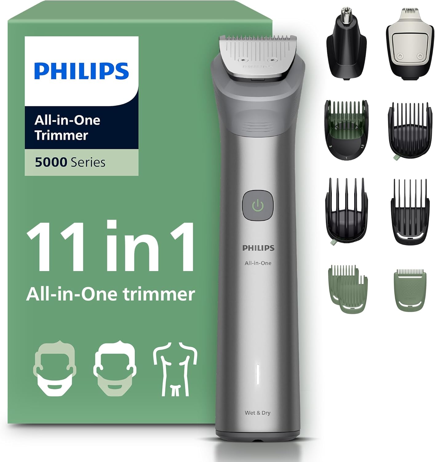 PHILIPS Multigroom Series 5000 Barttrimmer und Haarschneider in Schwarz mit Aufsteckkämmen